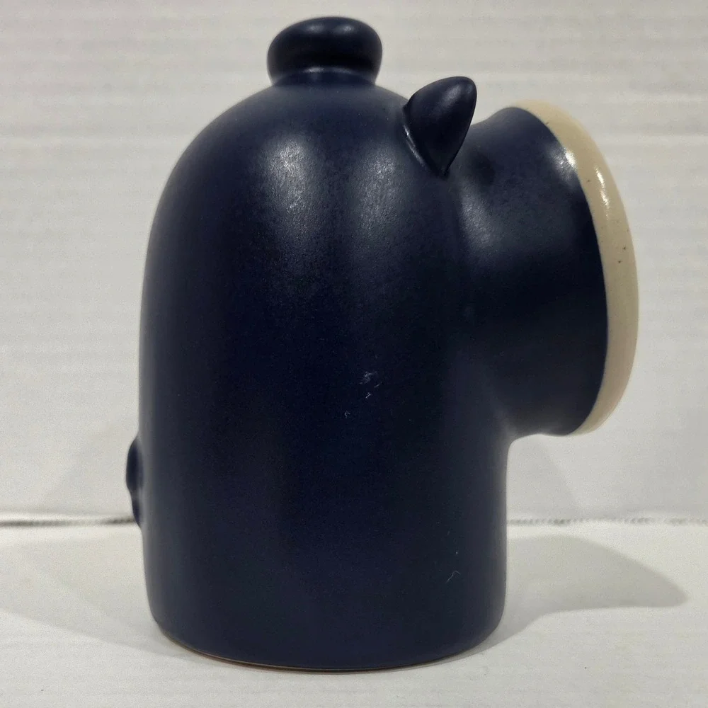 Matte Navy Blue Ceramic Salt Pig Stoneware Kitchen Cellar Piggy Tail Design